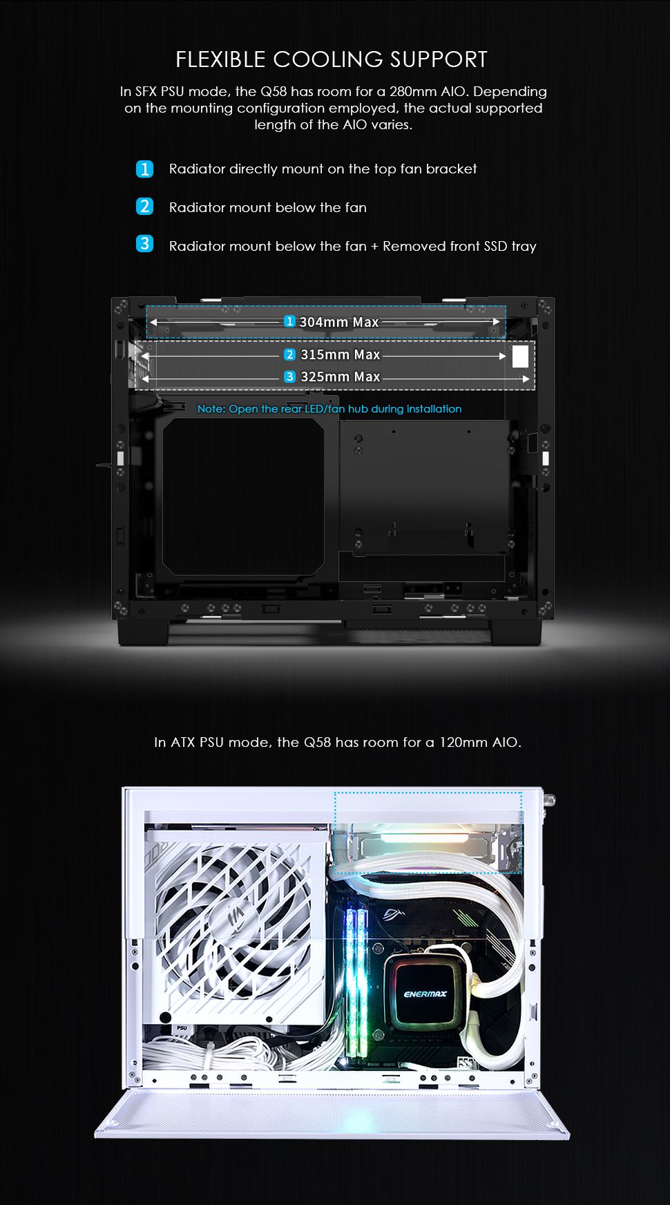 LIAN LI Q58 White Color SPCC / Aluminum / Tempered Glass Mini Tower